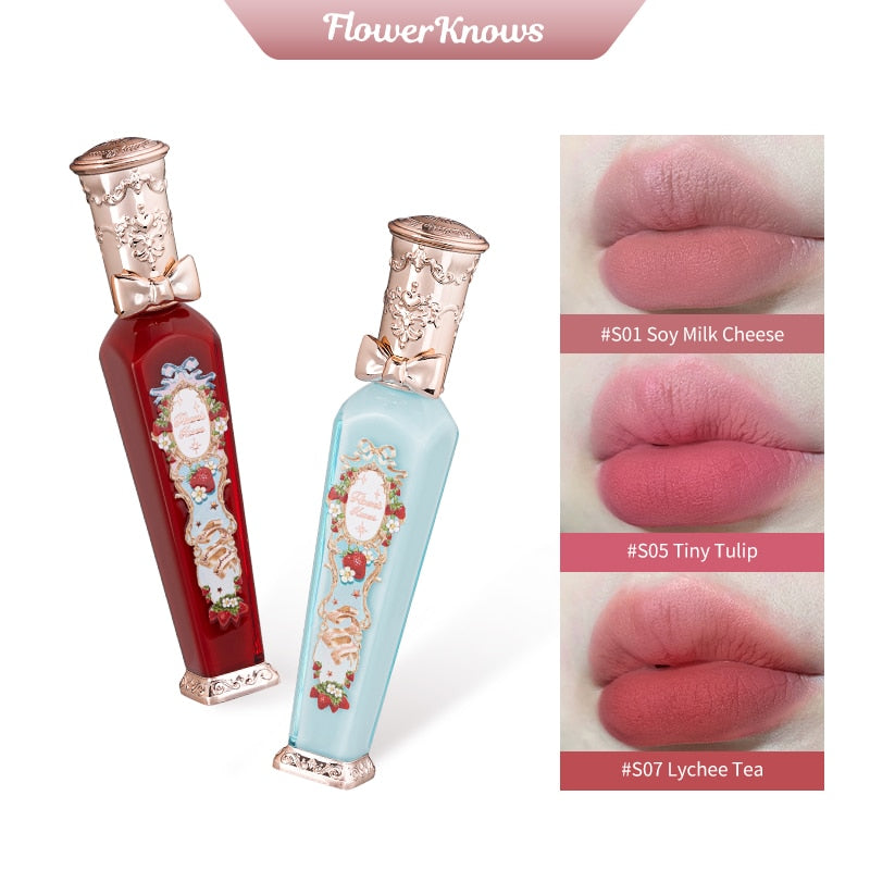 Flower Knows Liquid Lipcolor,Strawberry Rococo Cloud Lip Cream - S06 Tea  Break makeup