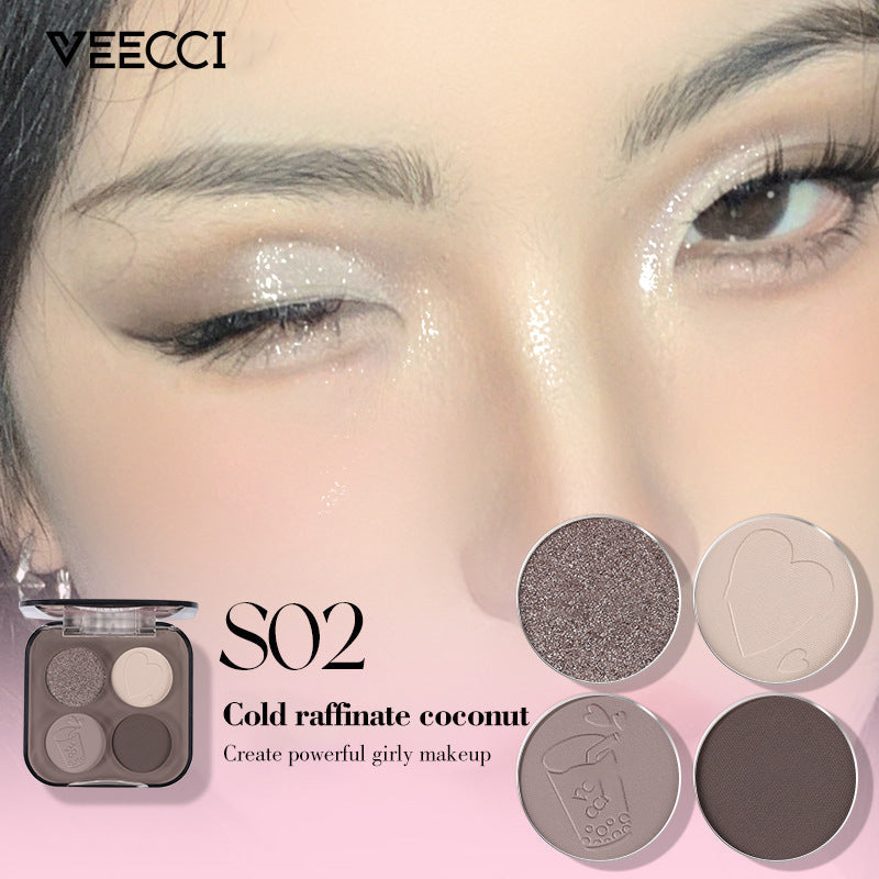 VEECCI four-color eyeshadow palette pearl shimmer matte earth color repair